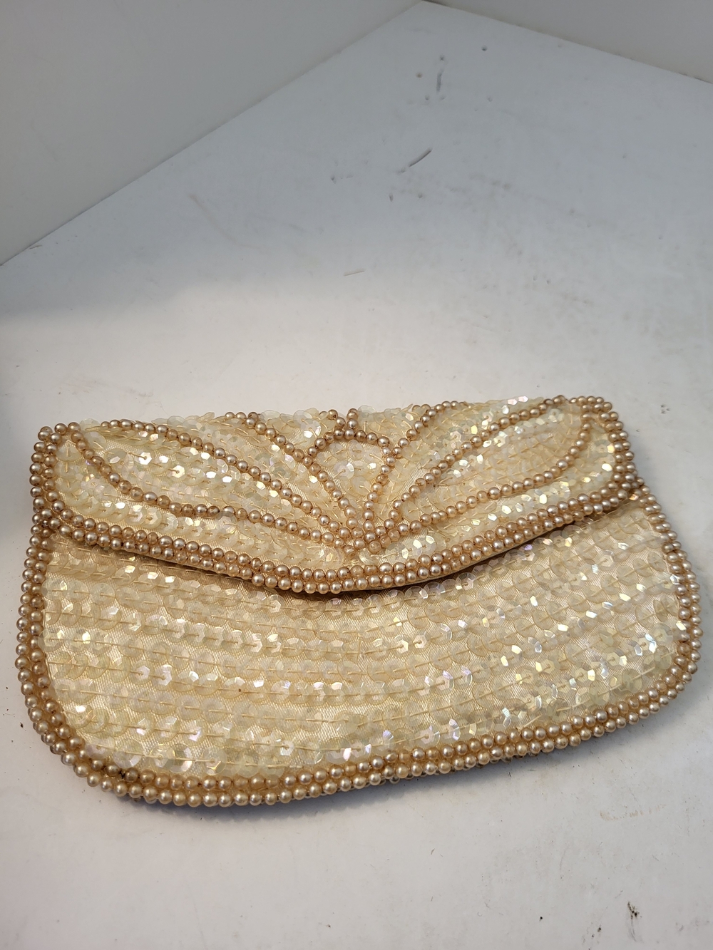 1950s Vintage MCM Miranda Beaded Bridal Evening Clutch Japan